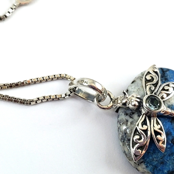 Blue azurite dragonfly pendant necklace + 925 sterling silver chain - Picture 6 of 13